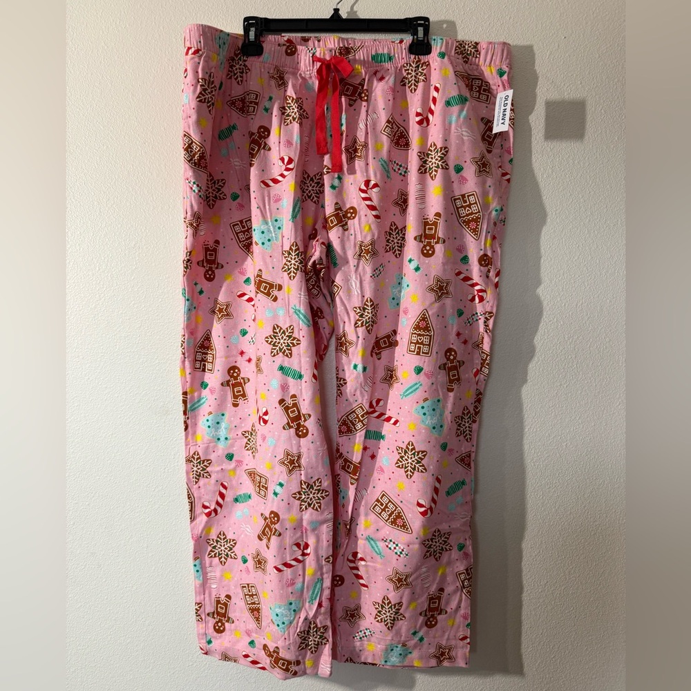Old Navy Pink Holiday Gingerbread Print Pajama Pants